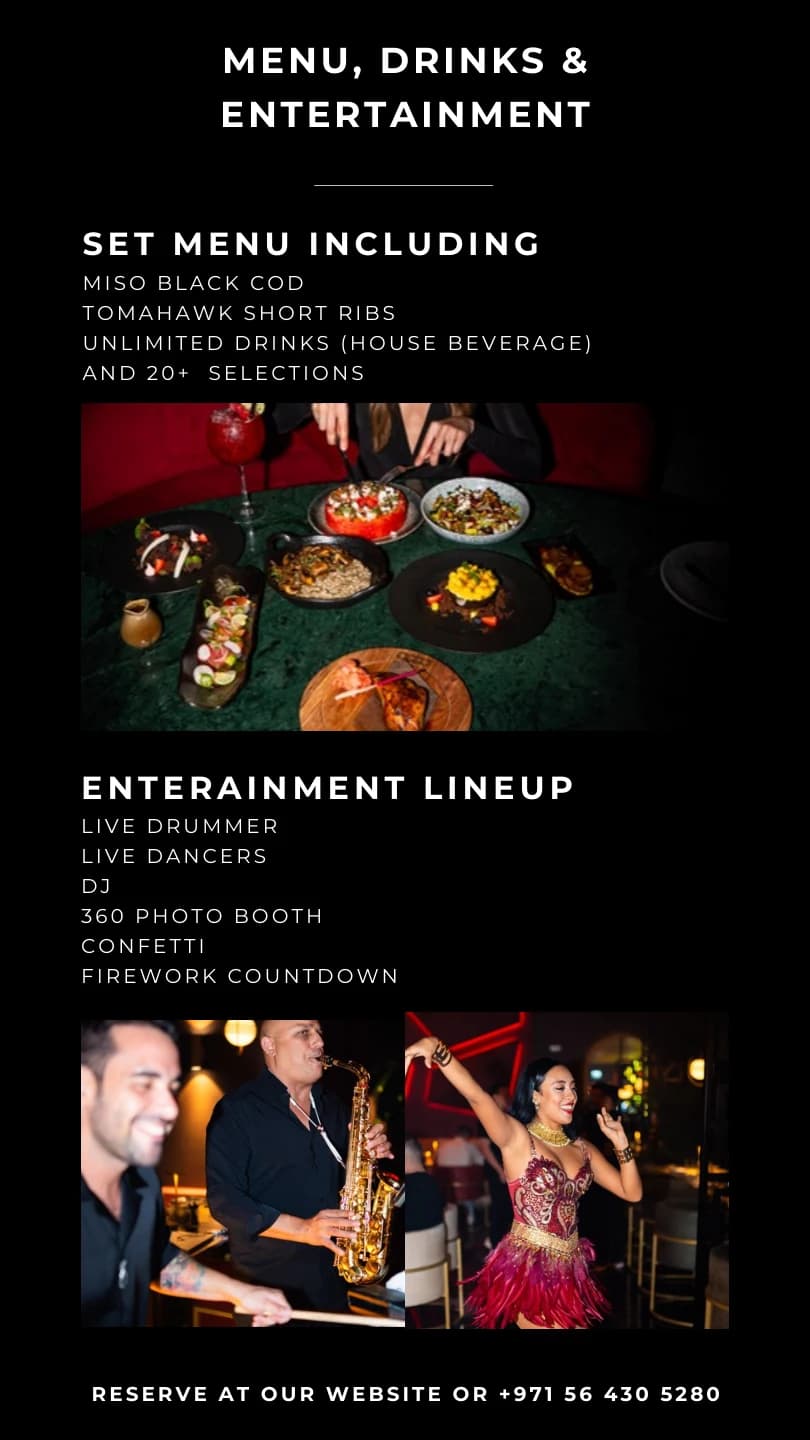 Menu and entertainment page of a booking pack