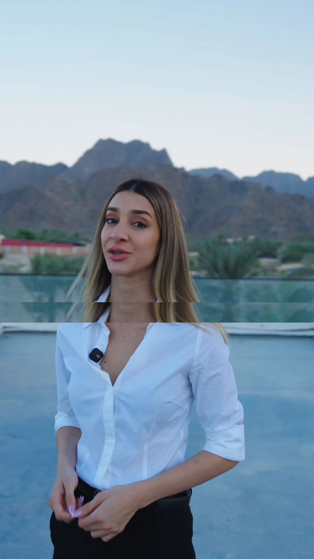 Presenter filming a villa tour in Hatta, shot by our team